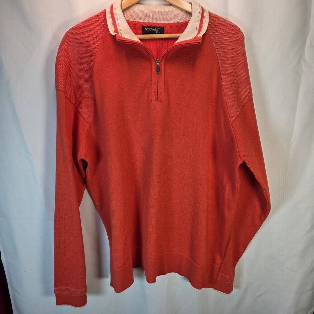 St‎ Croix Knits Mens XL Quarter Zip Pullover Sweater Orange Cotton Blend